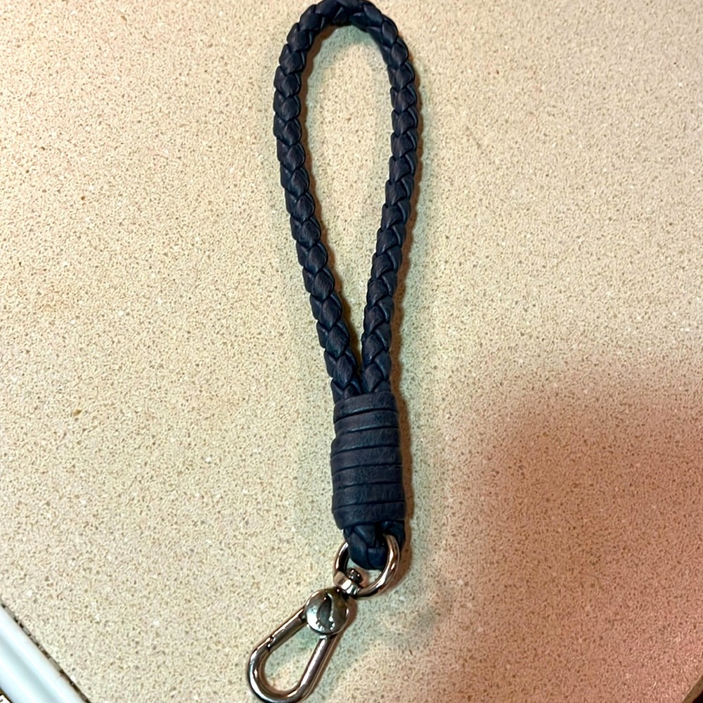 Braided leather Navy key chain